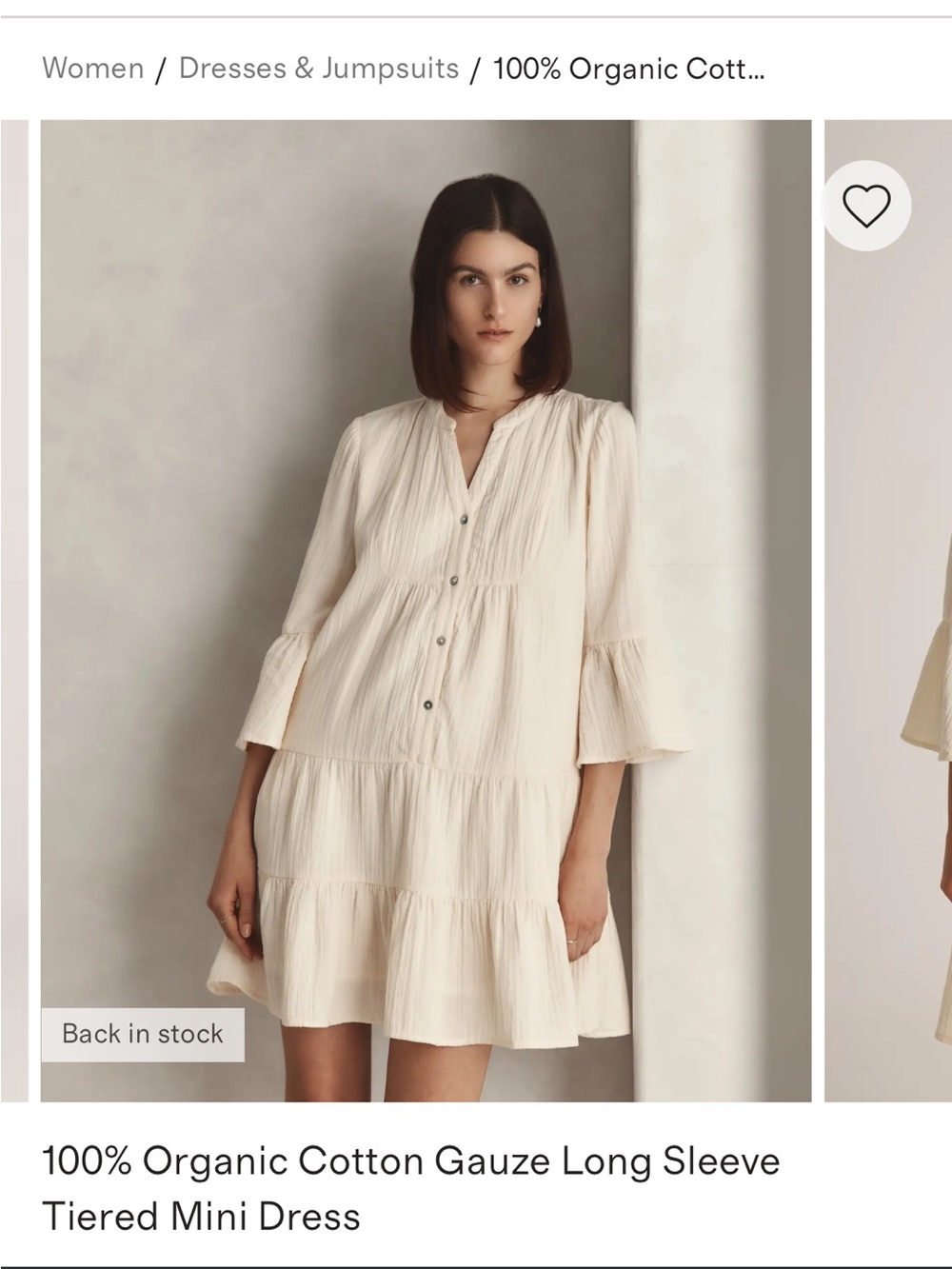 Quince 100% Organic Cotton Gauze Long Sleeve Tiered Mini Dress